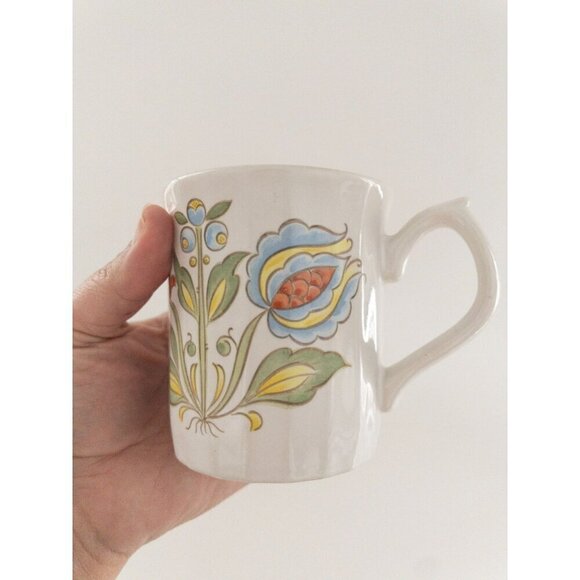 Set Of 2 Vintage Floral Ceramic Mugs With Handle Retro Bright 70s - Picture 6 of 12